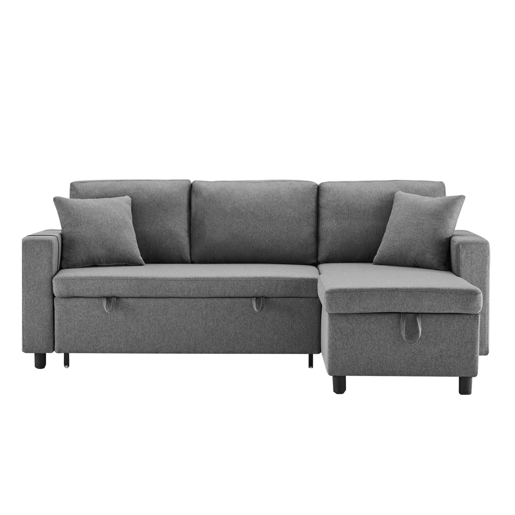 Modfu ROZKLÁDACÍ rohová pohovka z lnu 219,5x142,5x83 cm tmavě šedá s úložným prostorem a výměnnou lenoškou