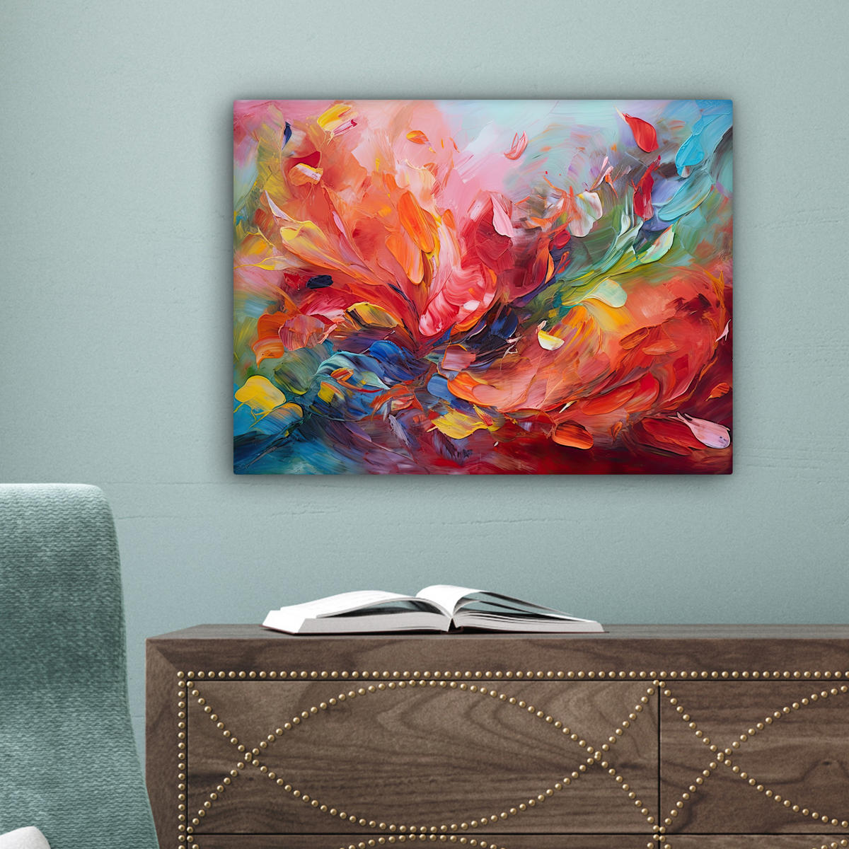 LEINWANDBILD Ölgemälde - Kunst - Abstrakt - Farbenfroh 40x30 cm - Altrosa, Textil (40/30cm) - MuchoWow