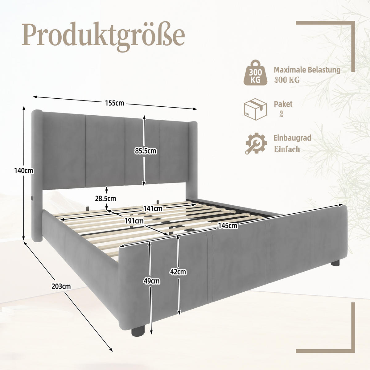 POLSTERBETT 140x190 cm USB grau - Dunkelgrau, Textil (140/190cm) - LEBENLANG