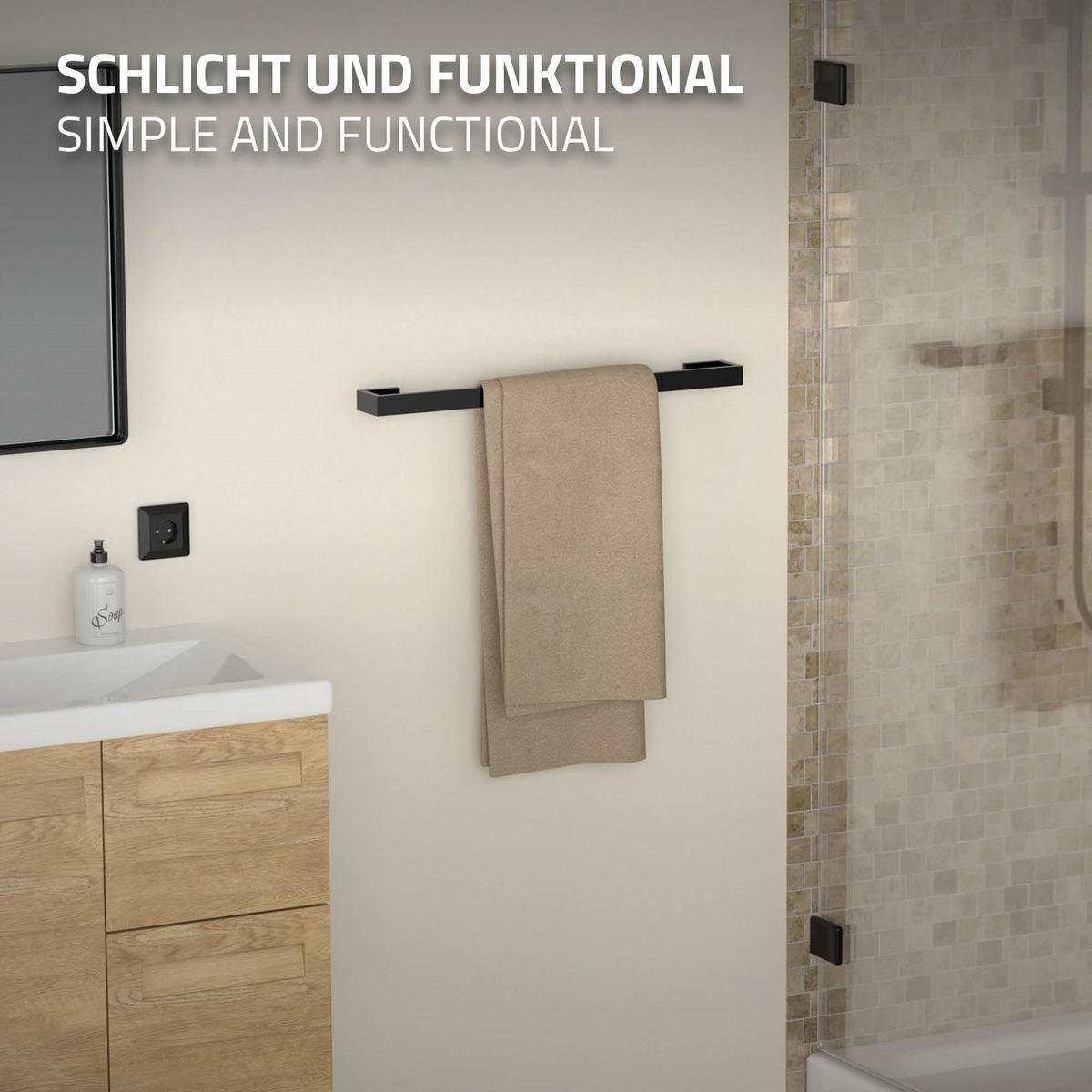 HANDTUCHSTANGE 62cm - Schwarz, Metall (62/3/7cm)