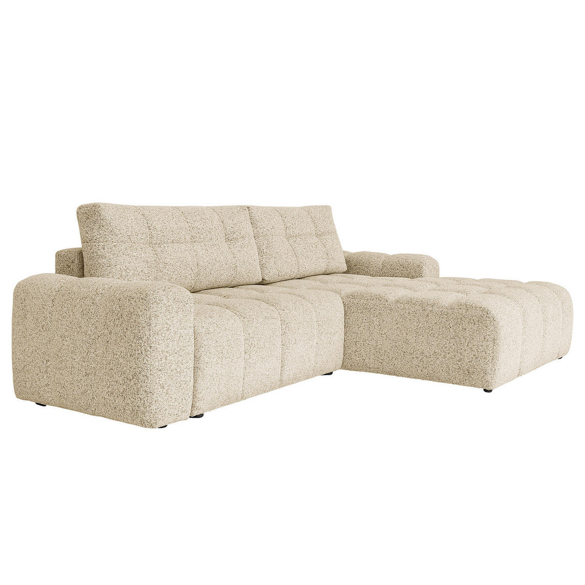 ECKSOFA mit Schlaffunktion - Strukturstoff - Creme/Schwarz, Kunststoff/Textil (268/184cm) - home24