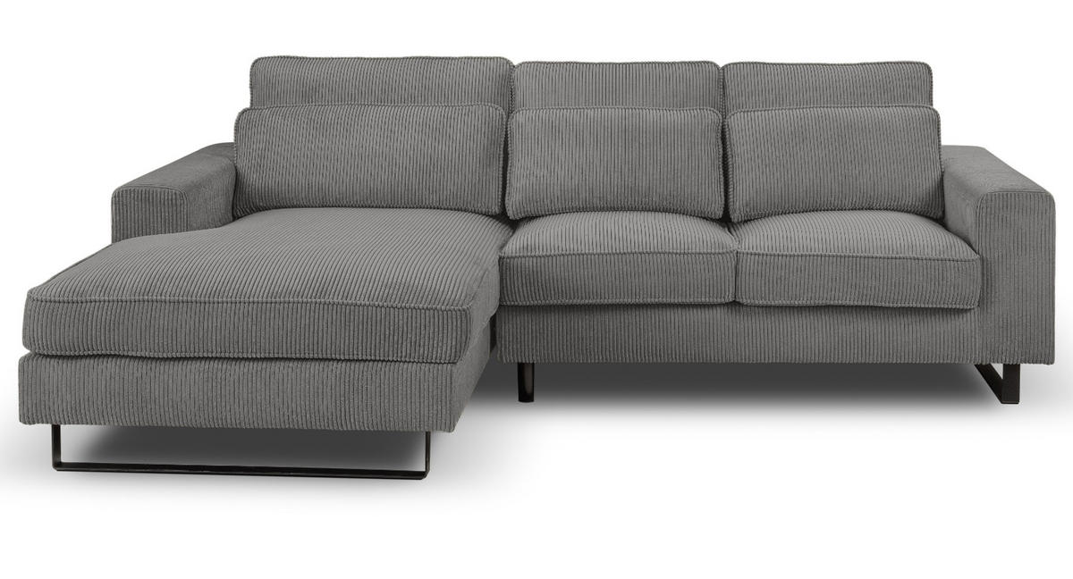 SOFA grau Cord 276 cm, Ecksofa 4-Sitzer, L-Sofa Ottomane links - Schwarz/Grau, Holz/Textil (276/183cm) - Inn.Furn