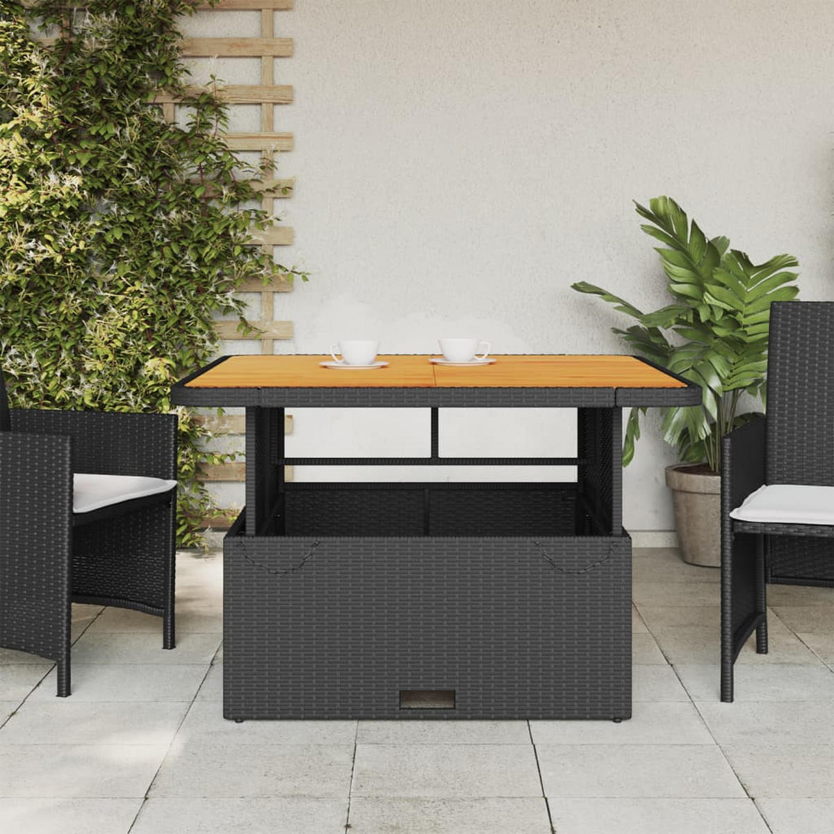 GARTENTISCH Schwarz 110/110/71 Cm Poly Rattan Und Akazienholz - Schwarz, Kunststoff (110/110/71cm) - vidaXL