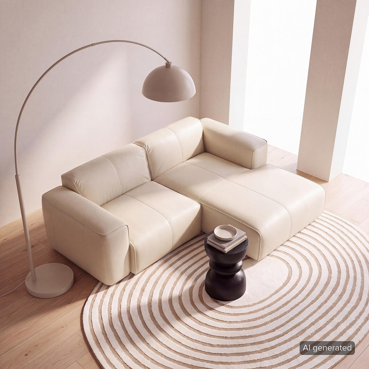 ECKSOFA mit XL-Longchair - Hellgrau/Schwarz, Leder/Kunststoff (260/171cm) - home24