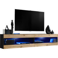WOHNWAND TIVOLI SET4-BLACK/WOTAN+BLU Offener Raum Schwarz Wotan - Eiche Wotan/Schwarz, Holzwerkstoff/Kunststoff (200/41/35cm) - Komodee