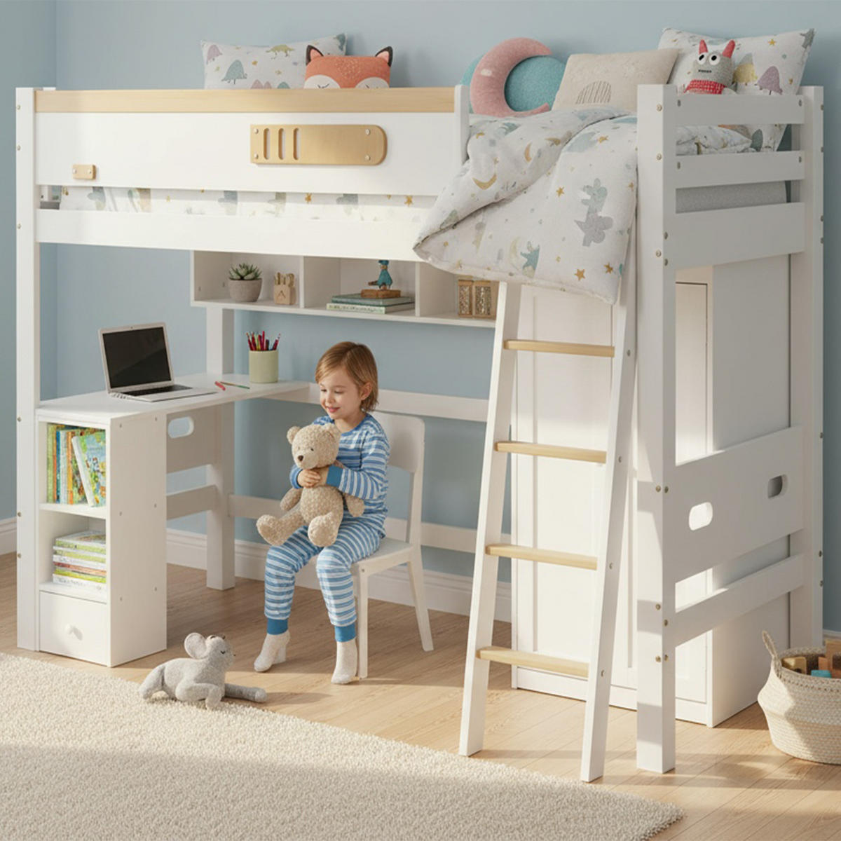 ETAGENBETT 90x200 cm Tisch Schrank weiß - Weiß, Holz (90/200cm) - LEBENLANG