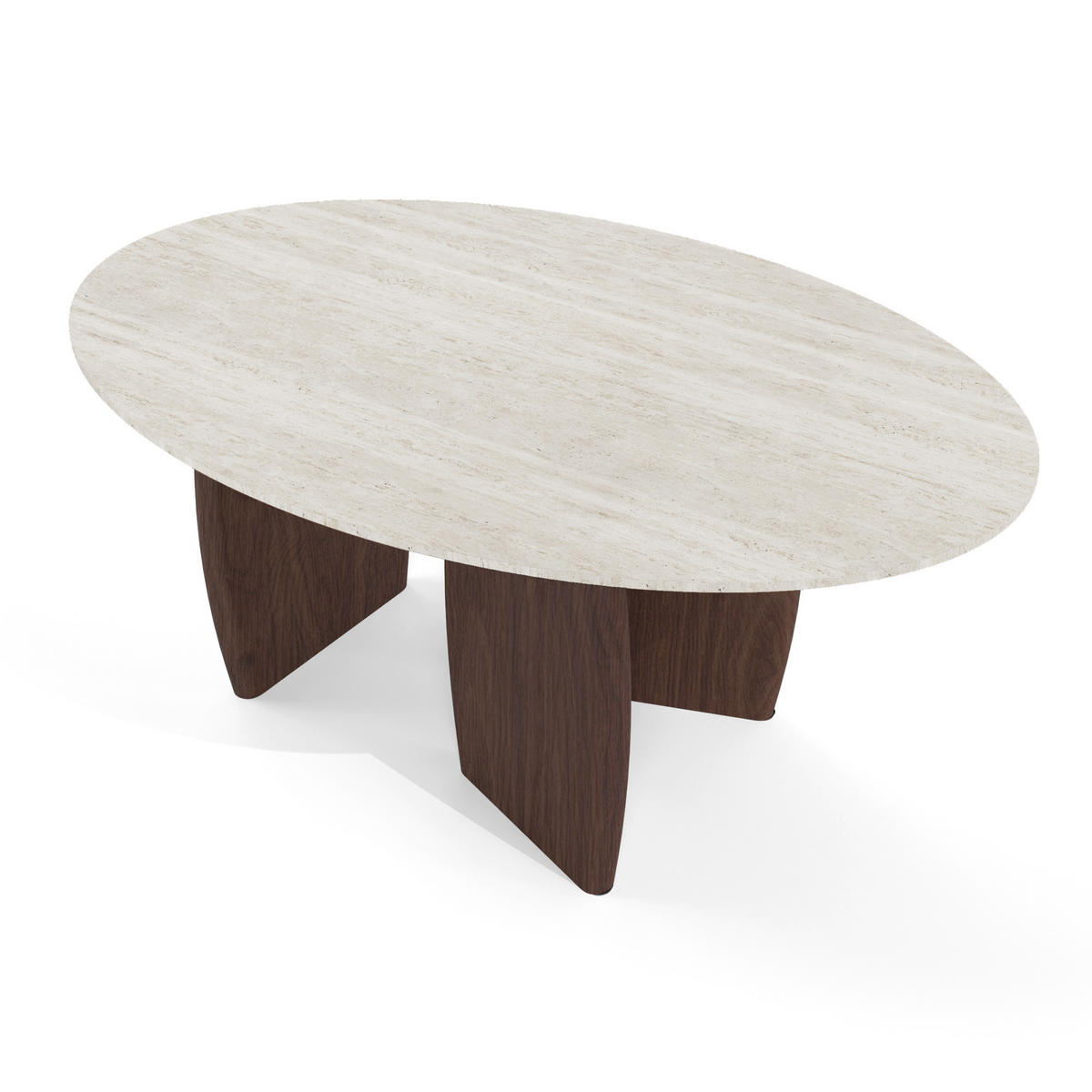 COUCHTISCH Keramik Travertin und Walnuss 90cm - Beige, Keramik (60/90/40cm) - Sia Home