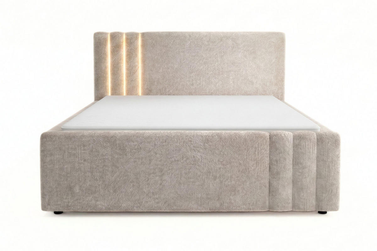 POLSTERBETT JASMIN 180/200 cm in Chenille Beige mit Bettkasten und LED - Beige, Holz/Holzwerkstoff (180/200cm) - Deine Möbel 24