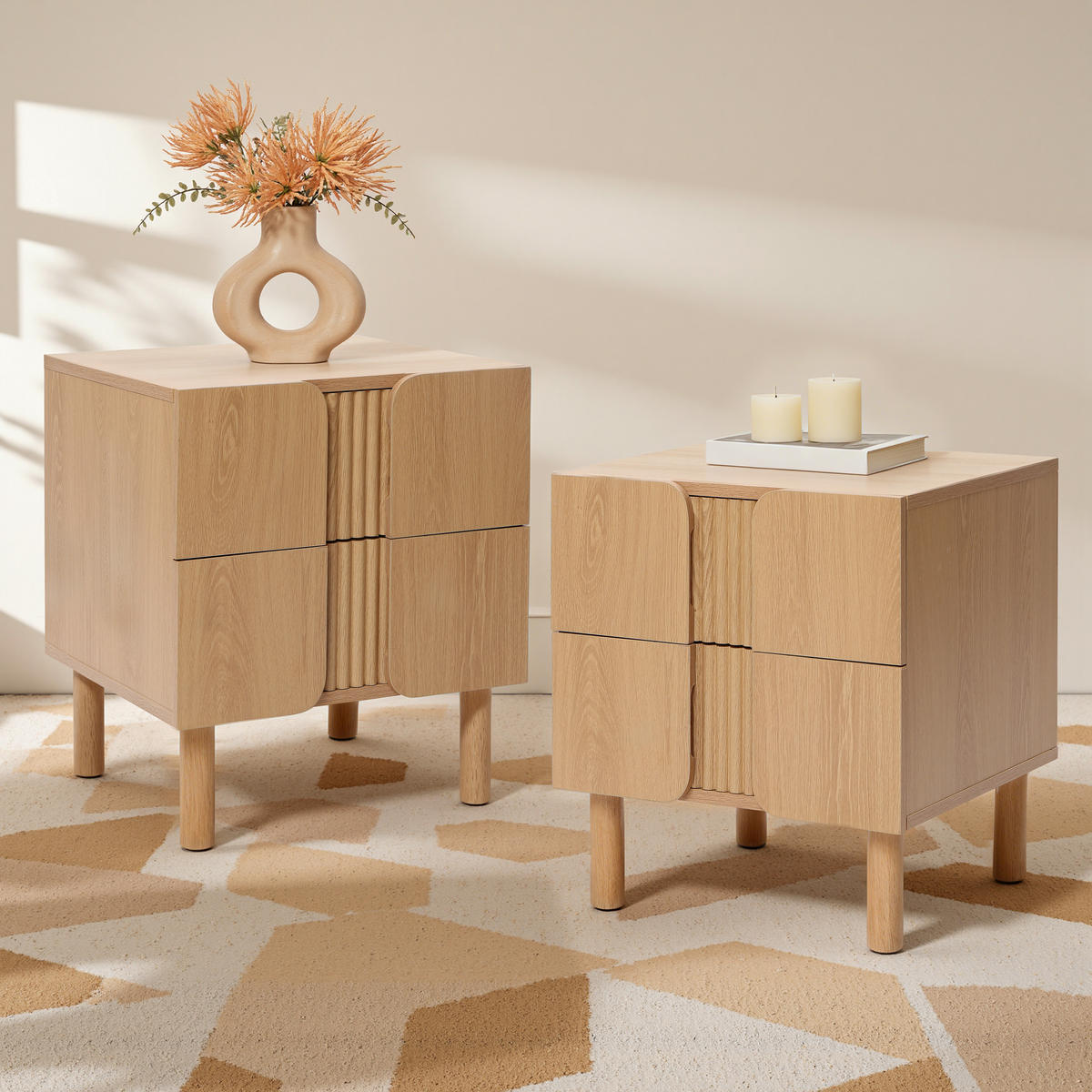 NACHTTISCH mit 2 Schubladen Beistelltisch | B45 x T41 x H52 cm - Eichefarben, Holzwerkstoff (45/52/40.5cm) - Hometopia