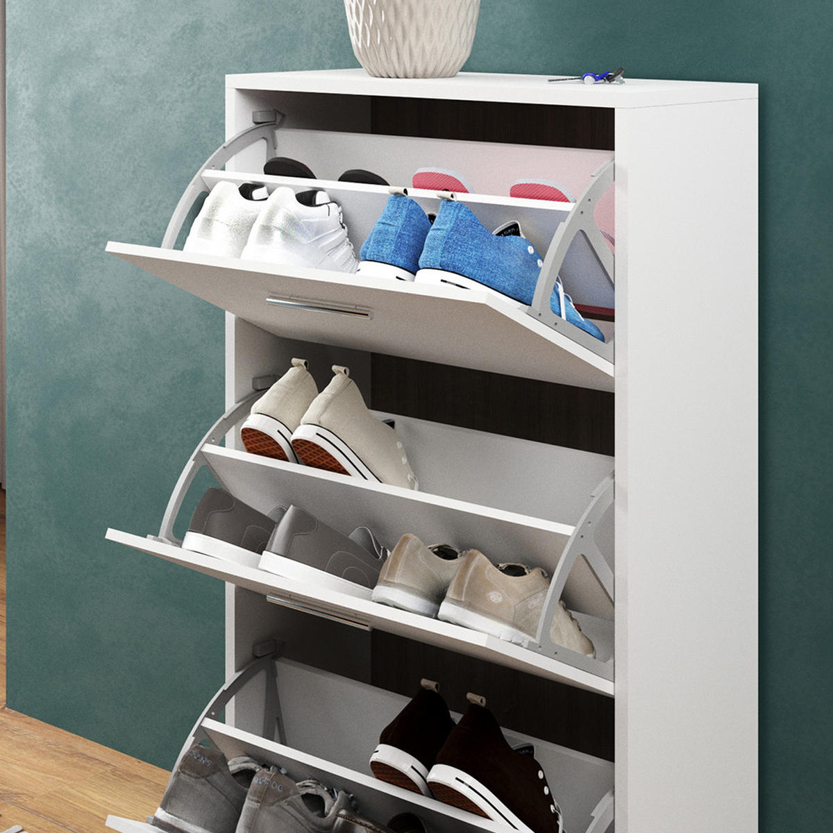 SCHUHKIPPER Gizmo Weiß 59 x 105 cm - Weiß, Holzwerkstoff (59/105/22cm) - Vicco