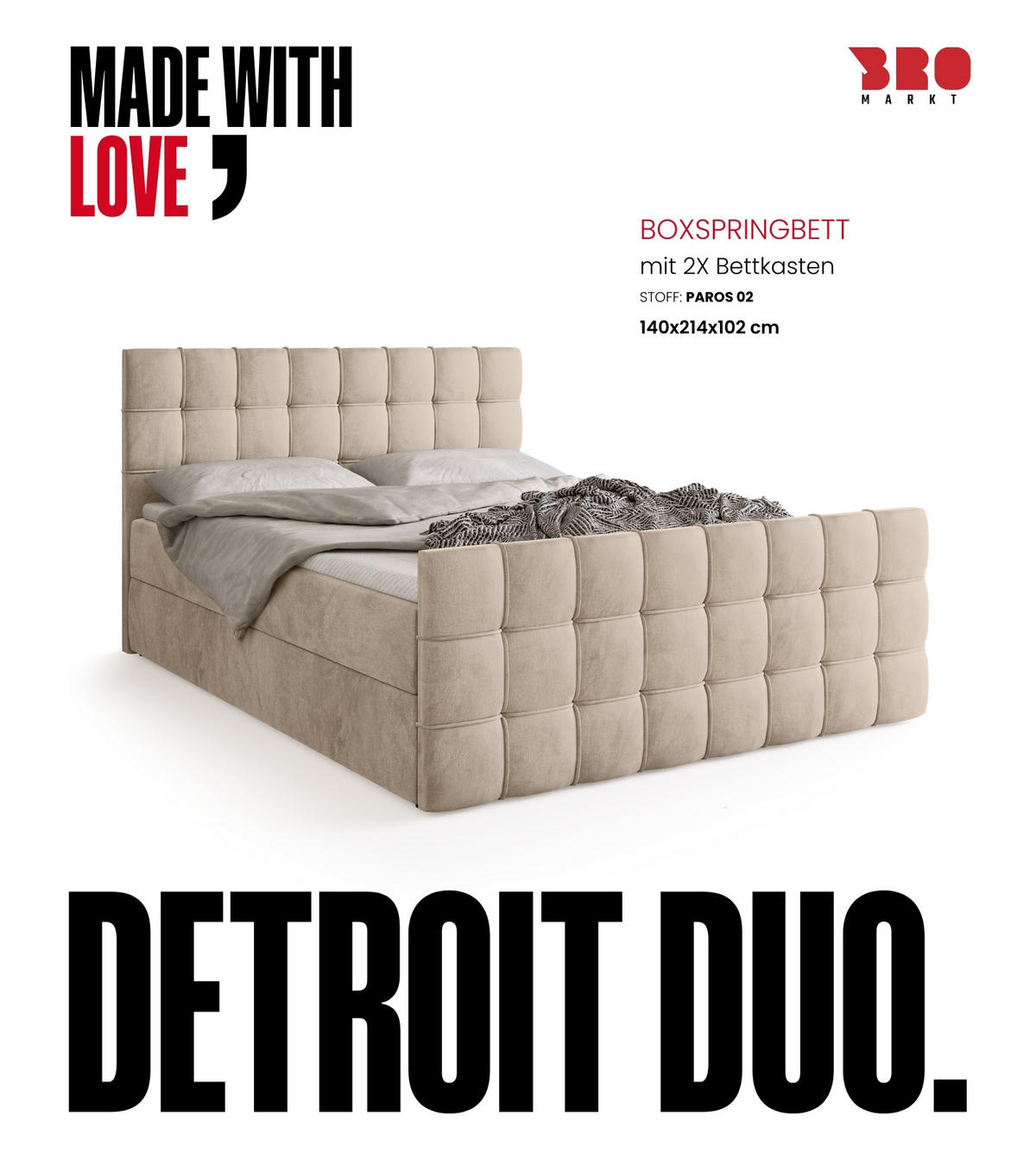 BOXBETT Detroit Duo mit Topper 140/200 Creme - Creme, Textil (140/200cm) - Bromarkt