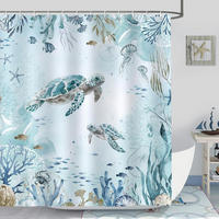 DUSCHVORHANG Meeresschildkröte 180 x 200 cm Wasserdicht Polyester - Blau, Textil (180/200cm)