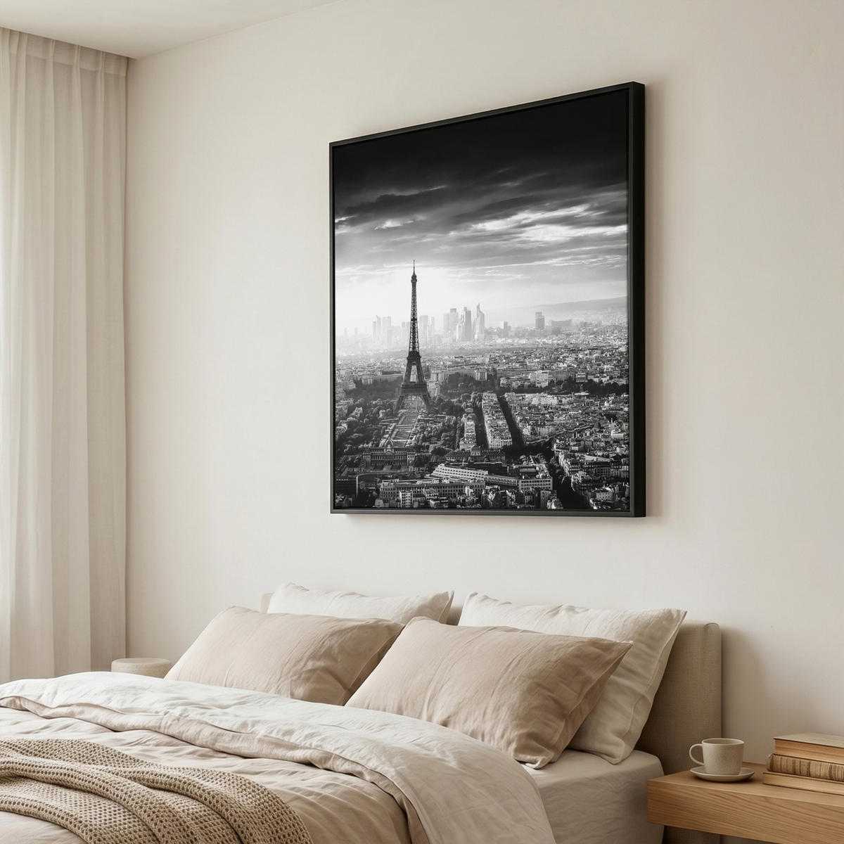 LEINWAND Bilder mit Rahmen - Paris - Skyline - Eiffelturm - Stadt - Wolken - 90x90 - Dunkelgrau, Textil (90/90cm) - MuchoWow