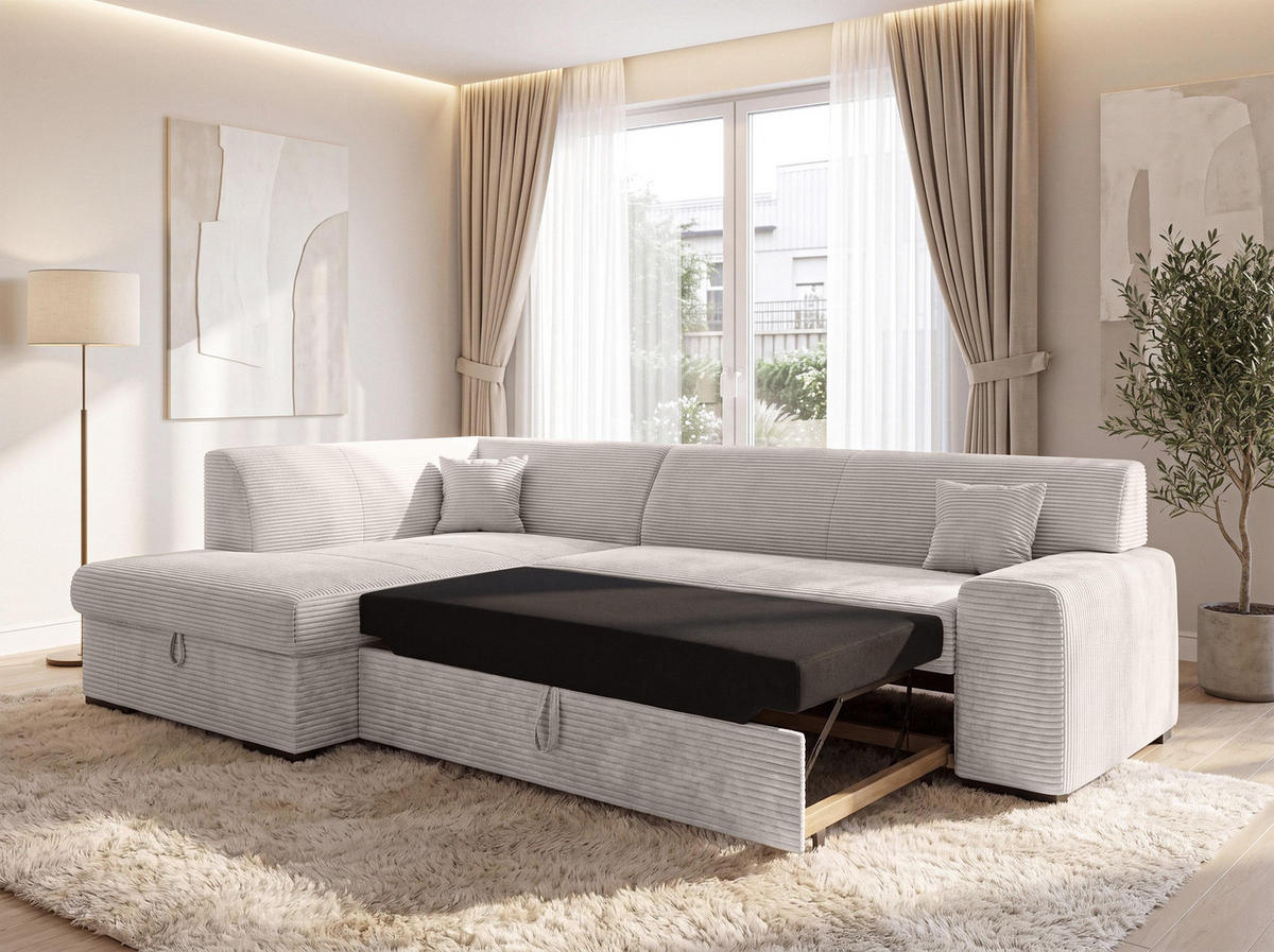 ECKSOFA L Form Minosa Weiß 260/175/71 cm Links mit Schlaffunktion - Schwarz/Weiß, Kunststoff/Textil (260/175cm) - AX Living