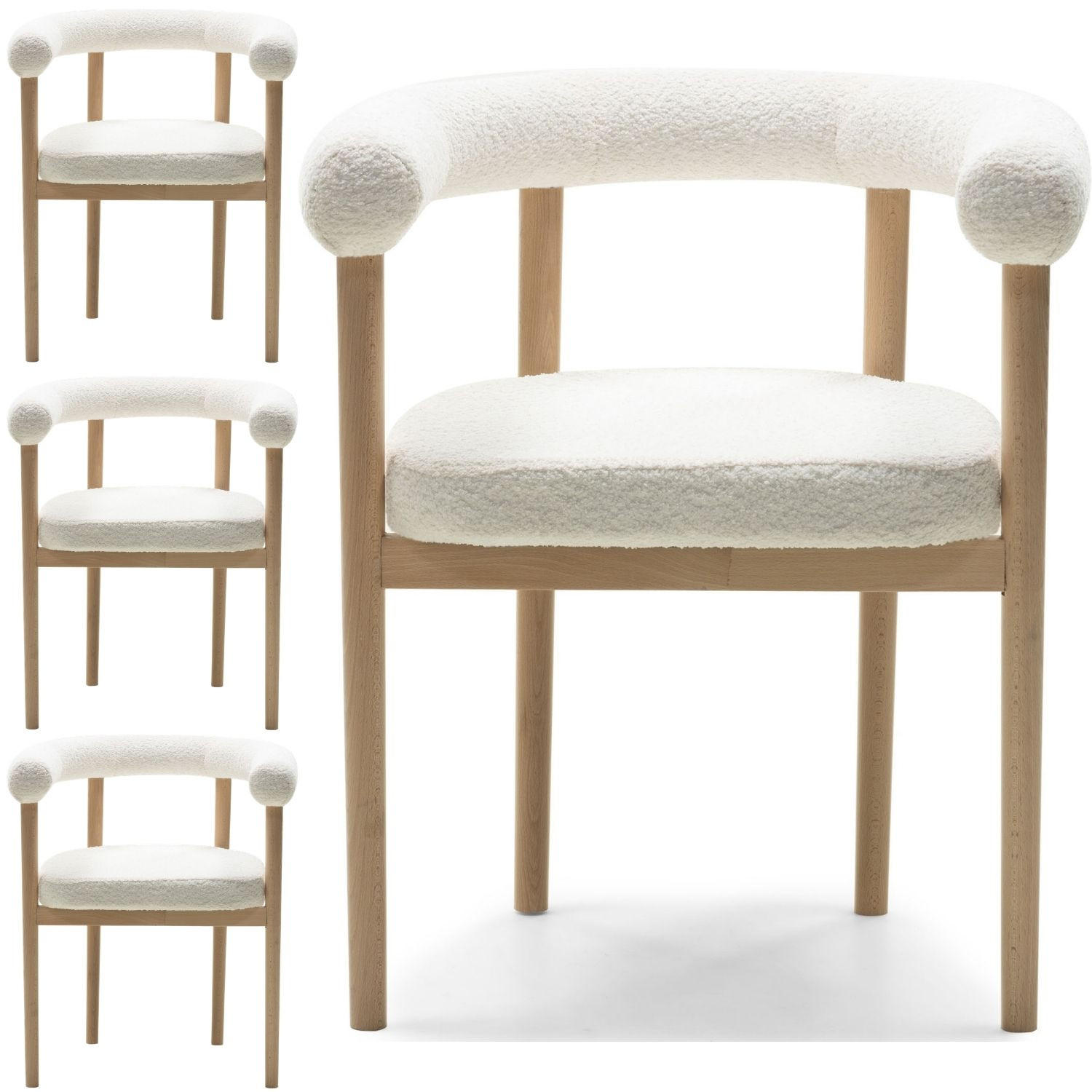 ESSZIMMERSTUHL MAYA 4er Set in Weiß Boucle mit massivem Buchenholzgestell 62/56/78 cm - Hellbraun/Braun, Holz/Textil (61/74/57.5cm) - WFL GROUP