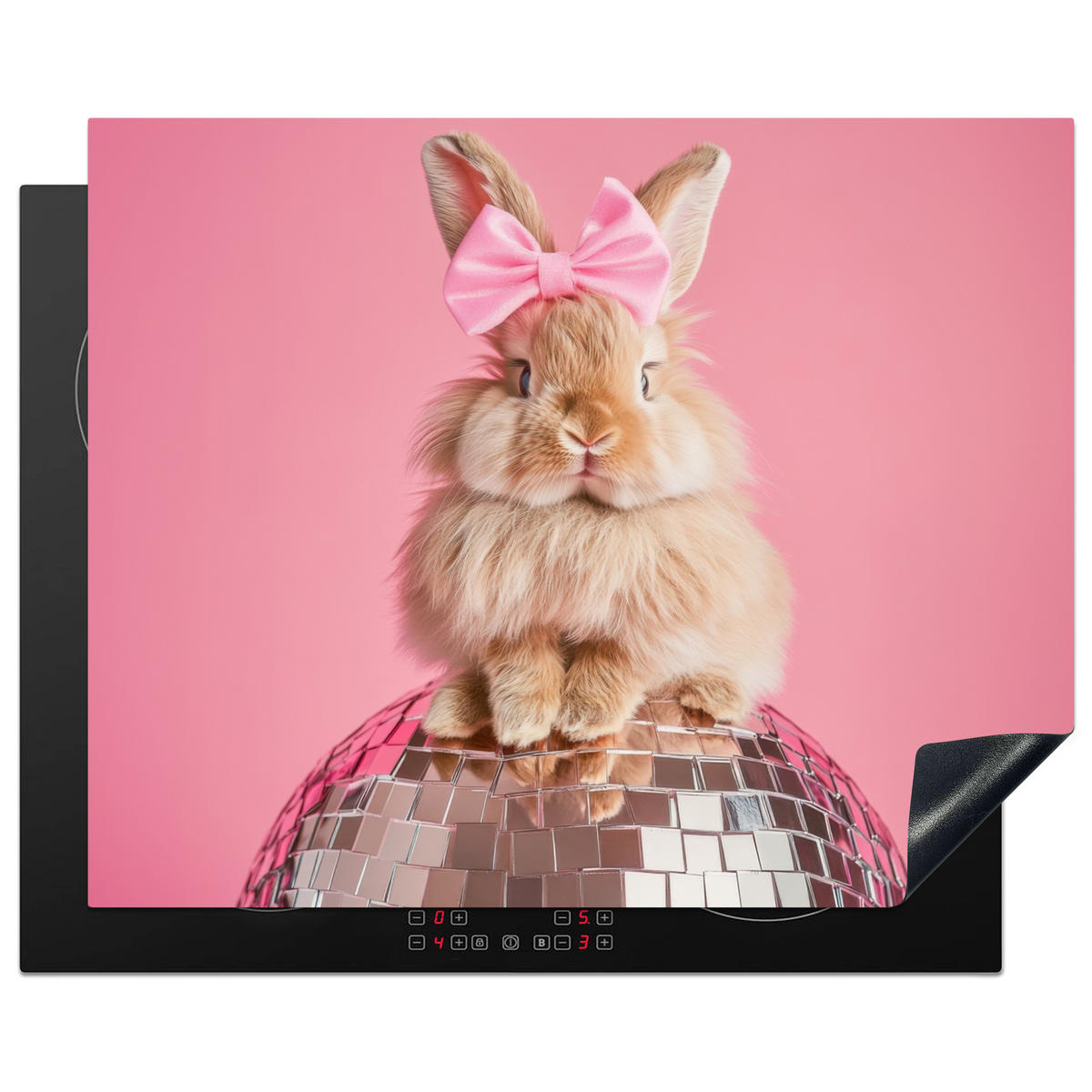 HERDABDECKPLATTE Schleife - Discoball - Kaninchen Herdabdeckung Induktionsfeld 65x52 cm - Pink, Kunststoff (65/52/0.2cm) - MuchoWow