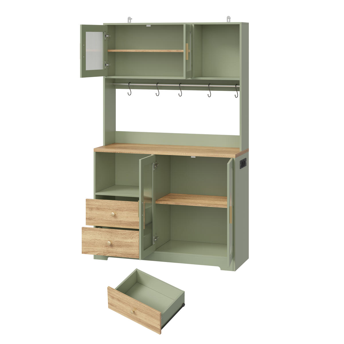 BUFFET 178 cm MDF Antikgrün Holzoptik mit RGB-LED und Glasfront - Hellgrün, Holzwerkstoff (40/178/110cm) - Korfee
