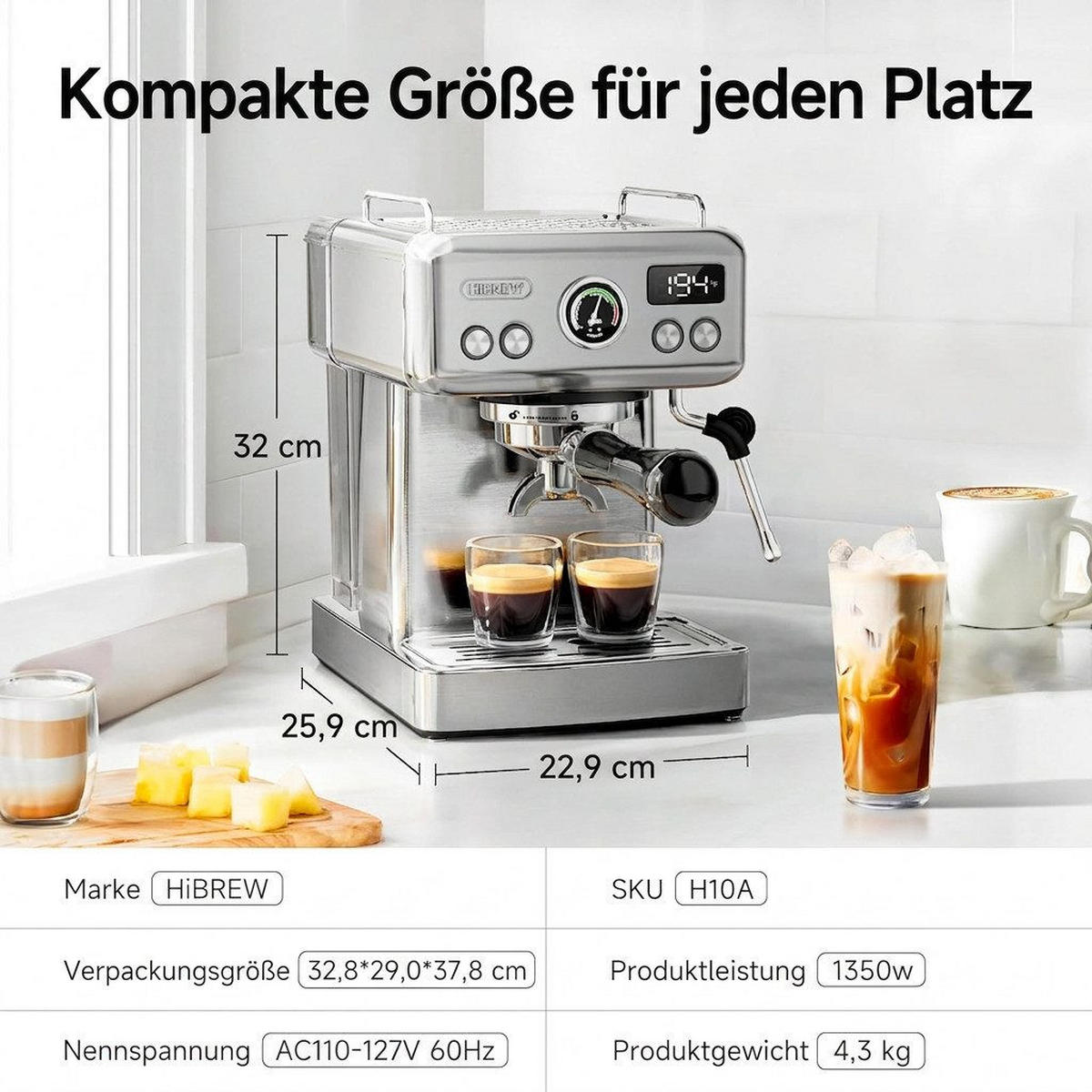 KAFFEEMASCHINE Multi-Kapsel 20 Bar, Espressoautomat Heiß- & Kalt-Modus - Silberfarben, Metall (22.9/32/25.9cm) - BEXEVUE