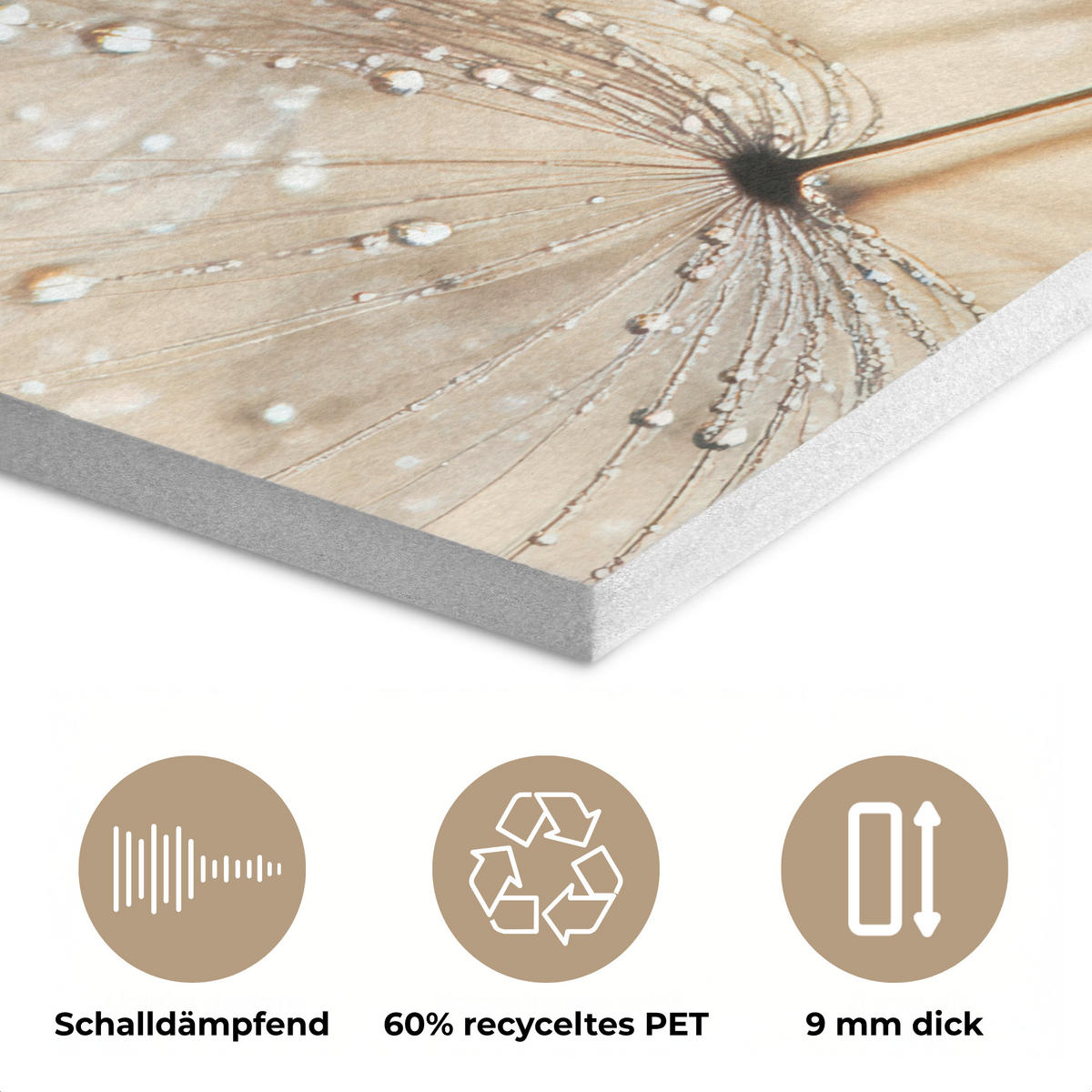 AKUSTIKPANEEL Löwenzahn - Abstrakt - Natur - Beige 90x90 cm - Braun, Textil (90/0.9/90cm) - MuchoWow