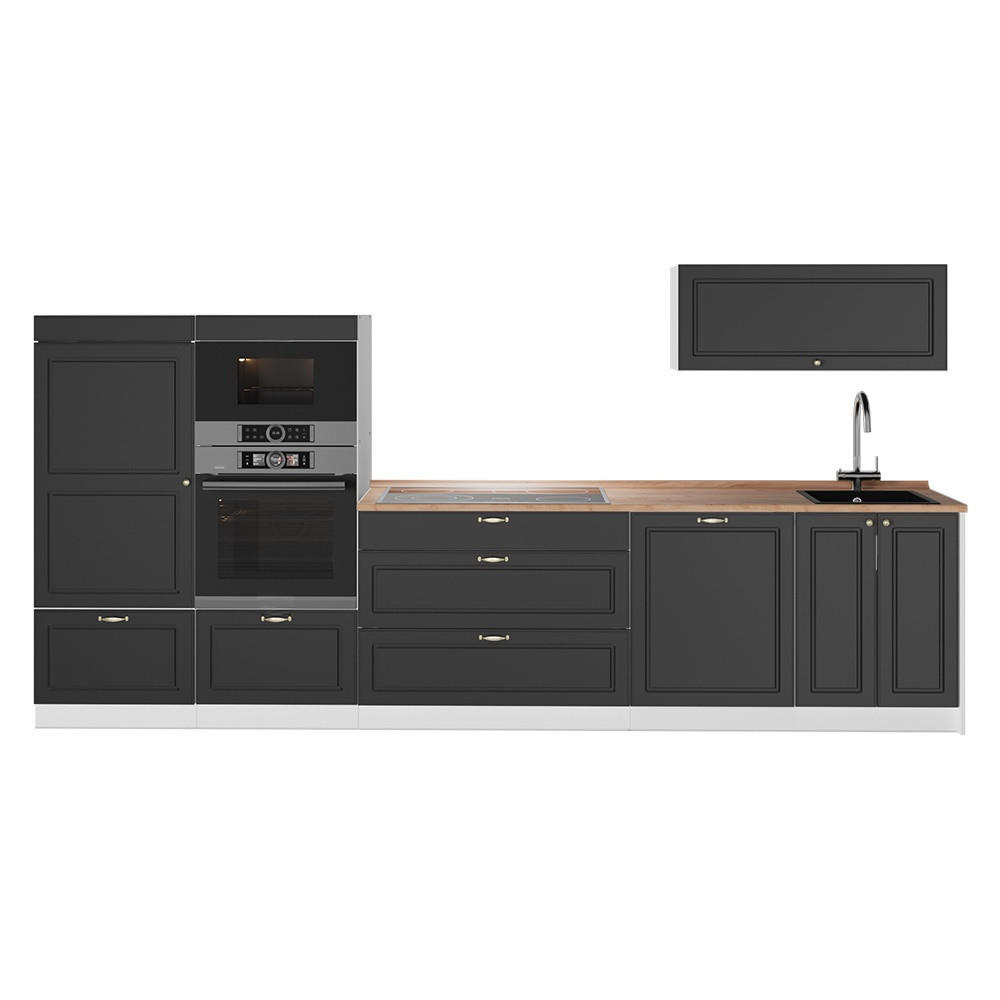 KÜCHENZEILE Fame-Line, Anthrazit-Gold Landhaus/Weiß, 340 cm, AP Eiche - Anthrazit/Weiß, Holzwerkstoff (340/153.6/60cm) - Vicco