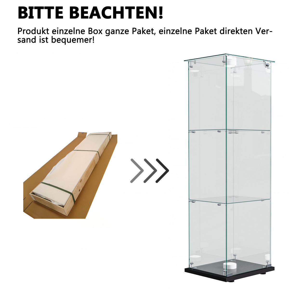 VITRINE, 3 Einlageplatten, einflügelige Glastür mit Schloss, Touch-Spot-Leuchten, Schwarz - Schwarz, Glas (39.8/123.3/35cm) - BRILVERDE