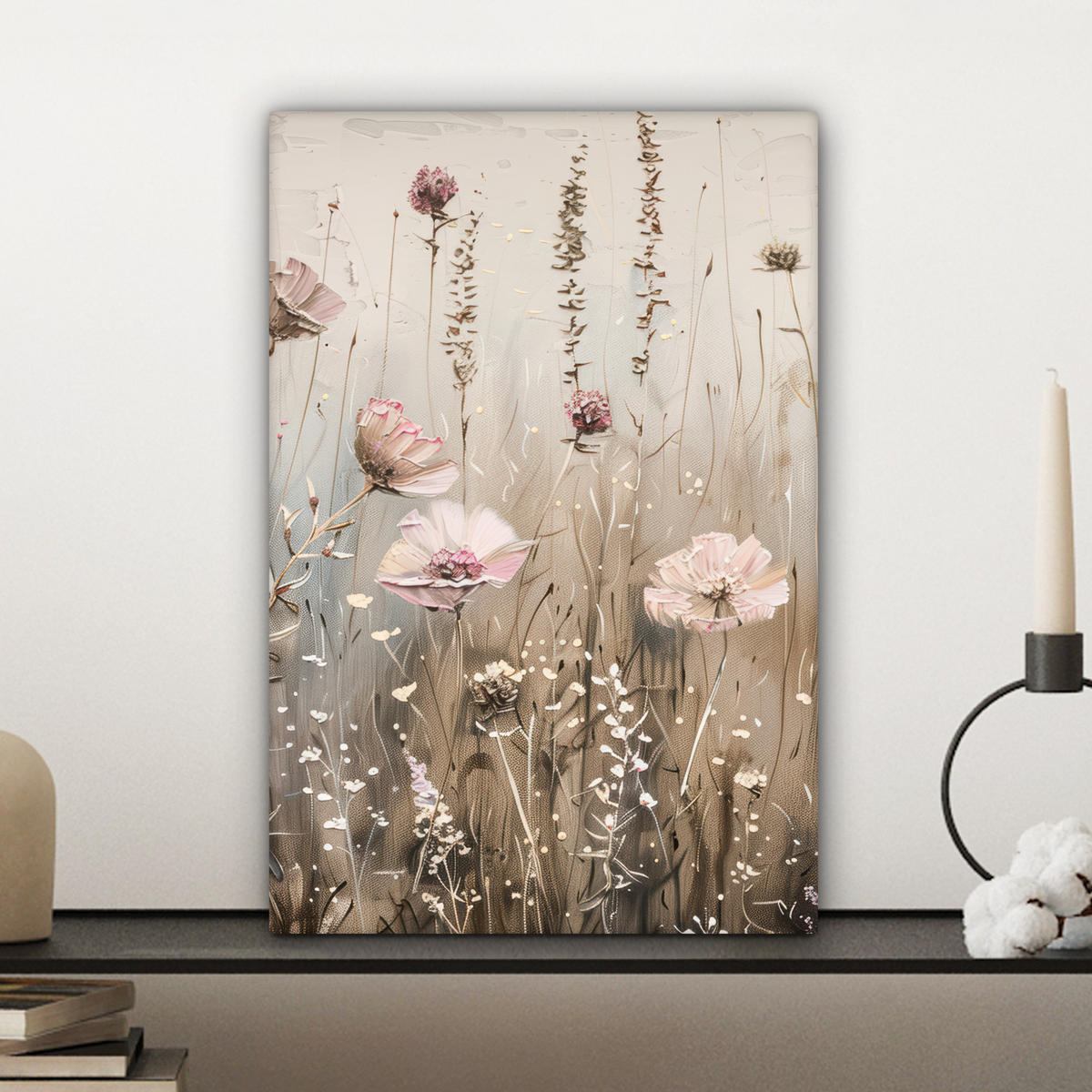 LEINWANDBILD Blumen - Rosa - Modern - Beige Deko Wohnzimmer 20x30 cm - Beige, Textil (20/30cm) - MuchoWow