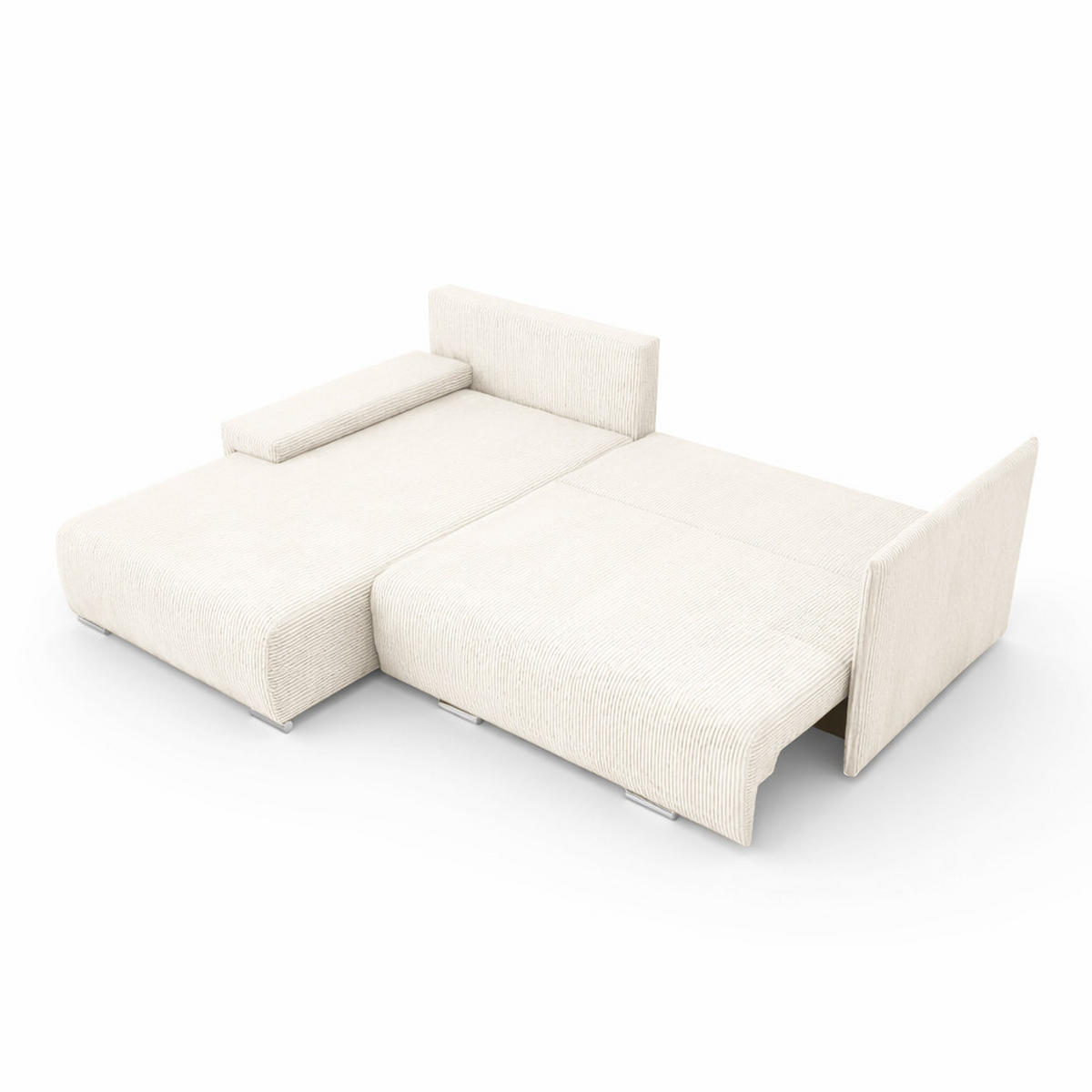 ECKSOFA L-Form Schlaffunktion Livorno Cord-Stoff Ecru Links - Chromfarben/Ecru, Holz/Kunststoff (246/188cm) - Kaiser Möbel
