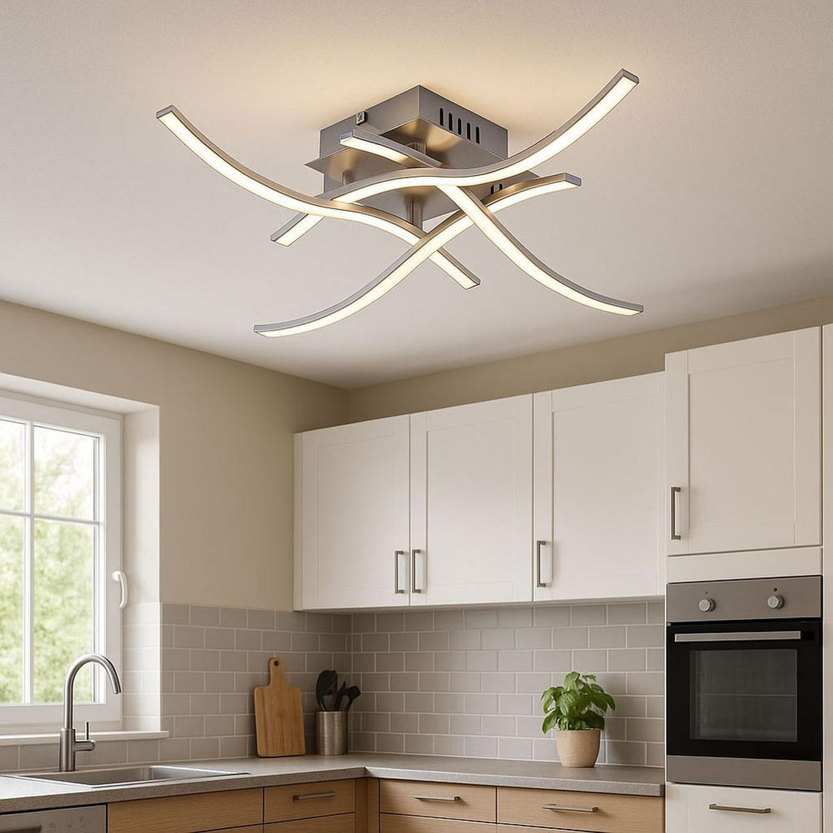 LED DECKENLEUCHTE Sinus Silber gebürstet - Silberfarben, Metall (48/48/10.5cm) - Esto