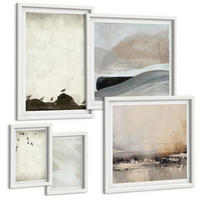 BILDER SET 5er Set - 50x50 cm & 20x30 cm & 40x60 cm Weißer Rahmen - Vögel, Steine, Pinselstriche, Verzierungen - Weiß, Kunststoff (40/60cm) - TULUP
