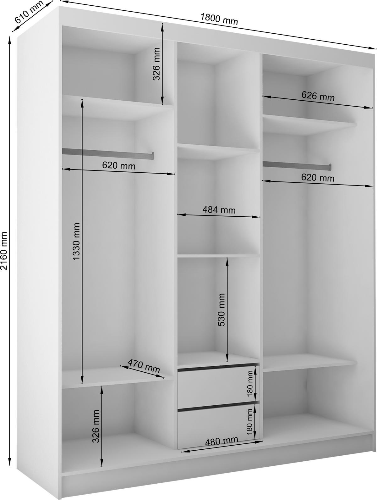 SCHWEBETÜRENSCHRANK Cabinio Weiß Eiche Artisan 180/216/61 cm – Modern, mit Lamellen - Walnussfarben/Weiß, Holzwerkstoff/Kunststoff (180/216.1/61cm) - AX Living