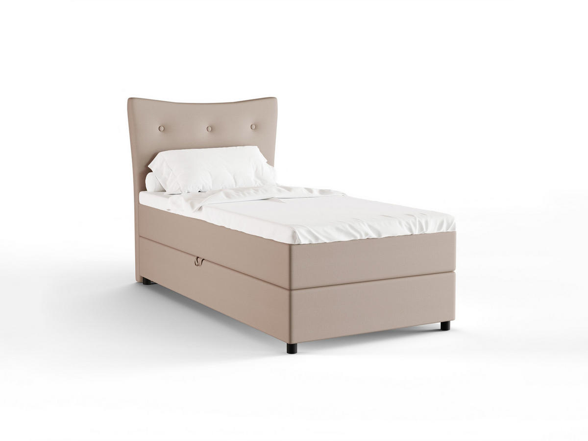 BOXBETT Nevada 100x200 cm Polsterbett mit hochwertiger Bonell-Matratze und Topper - cappuccino - Cappuccino, Holz (100/200cm) - Panda Möbel