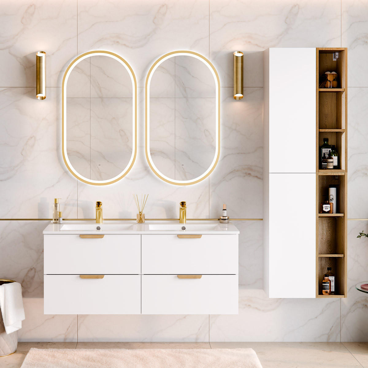 BADMÖBEL 121cm Oria 2er-Set Weiß - Weiß, Holzwerkstoff (121/50/46cm) - Petits-meubles