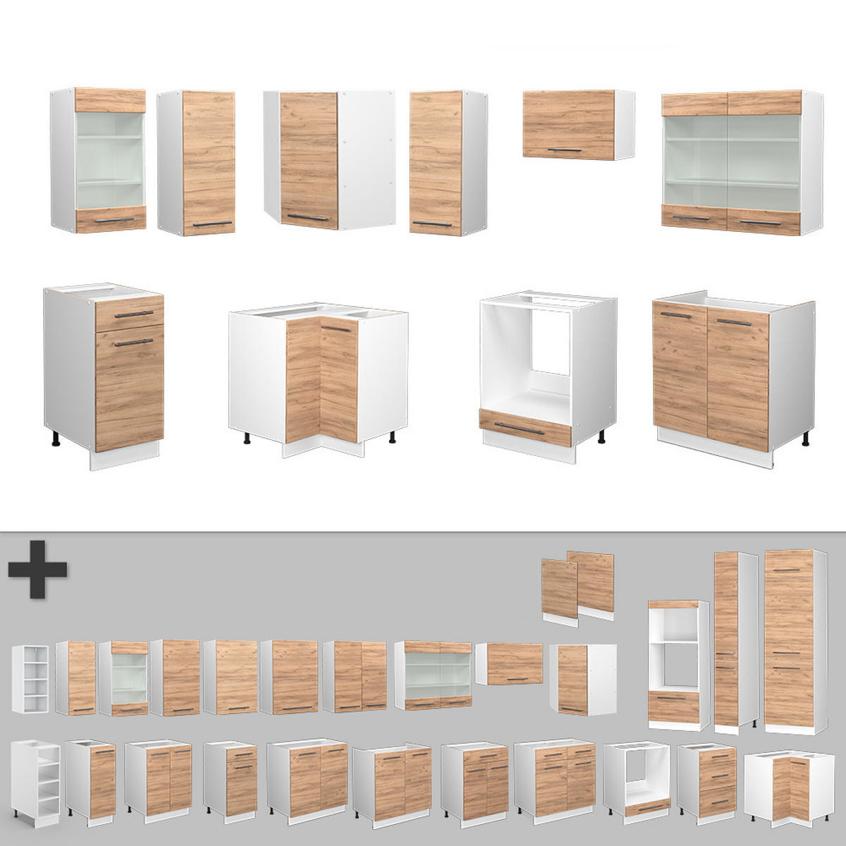 ECKKÜCHE Fame-Line Goldkraft Eiche/Weiß 160 x 190 cm, AP Marmor - Eiche Wotan/Weiß, Holzwerkstoff (190/81.6/60cm) - Vicco