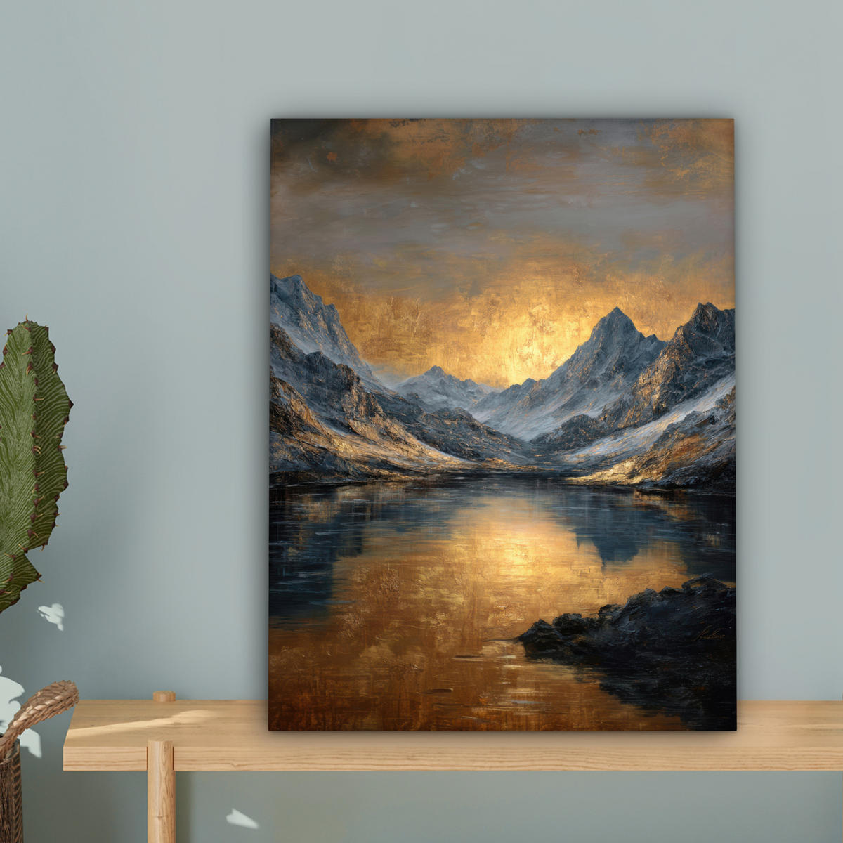 LEINWANDBILD Bergkulisse mit goldenem Sonnenuntergang Room Decor 30x40 cm - Goldfarben, Textil (30/40cm) - MuchoWow