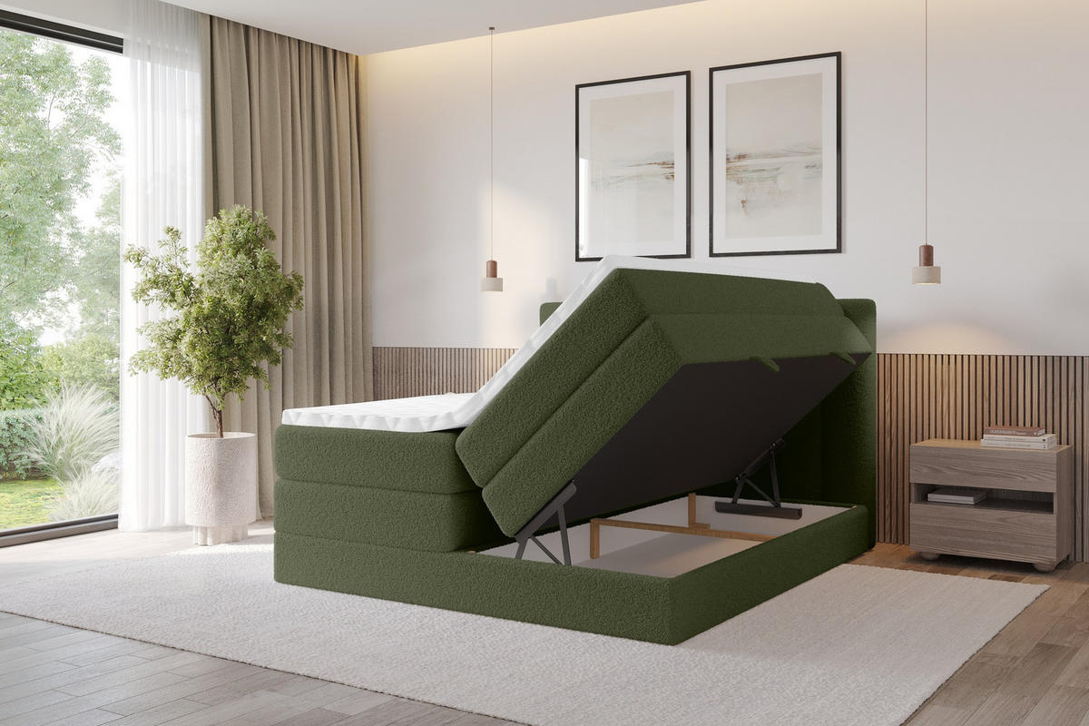 BOXSPRINGOVÁ POSTEL s matrací H3/H4 - OTTA KING - 160x200 cm Zelená - zelená barva, kompozitní dřevo (160/200cm) - ALTDECOR