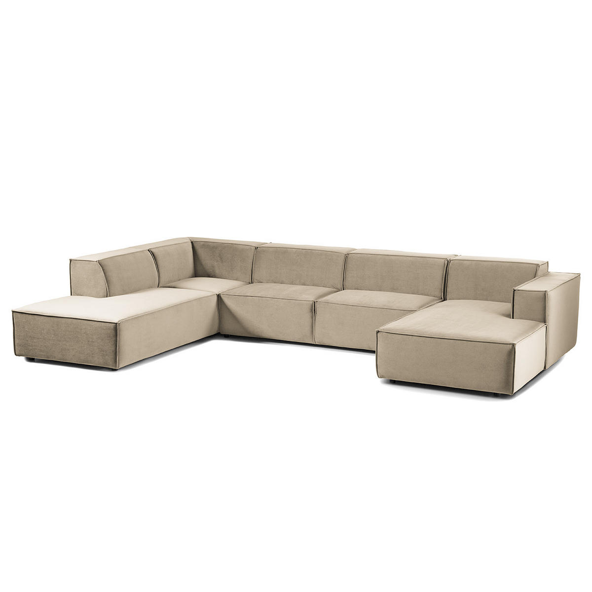 WOHNLANDSCHAFT mit Longchair & Ottomane - Beige/Schwarz, Kunststoff/Textil (369/70/234cm) - home24