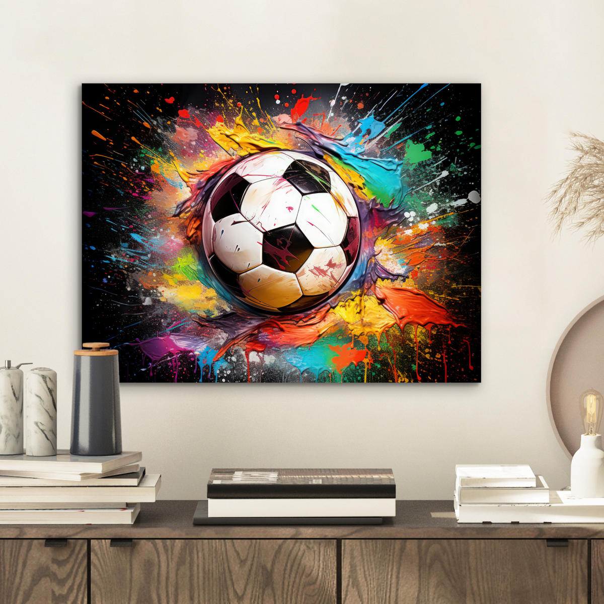 KOVOVÝ OBRAZ Futbal - Farba - Farby - Čierna - Biela 40x30 cm - biela, kov (40/30cm) - MuchoWow
