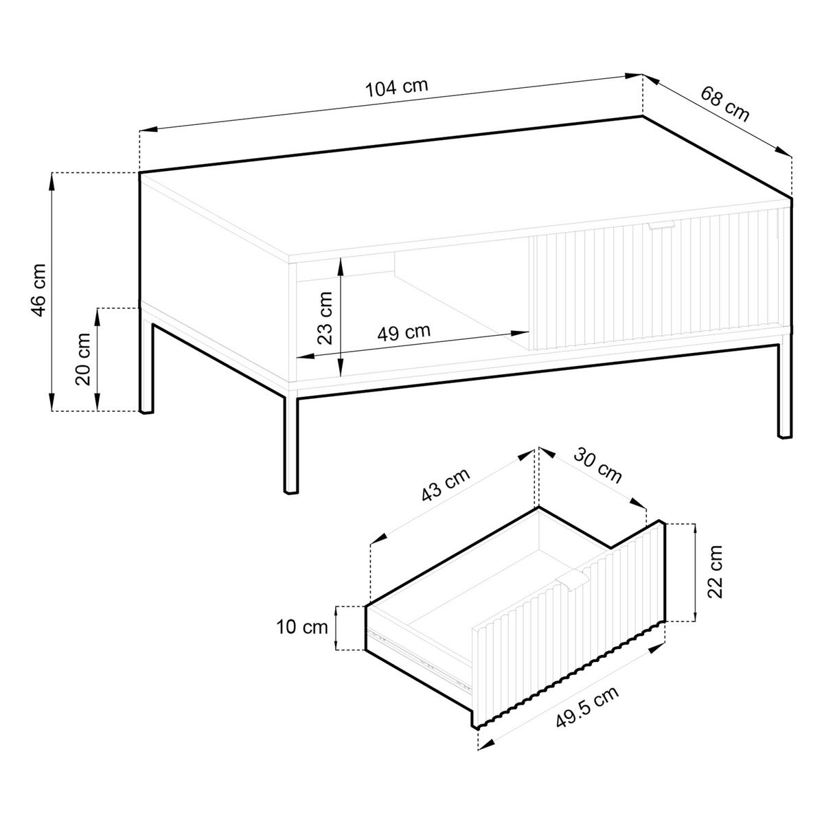 COUCHTISCH STELLARE 104 cm Kaschmir - Kaschmir, Holzwerkstoff (68/104/46cm) - MASSENO