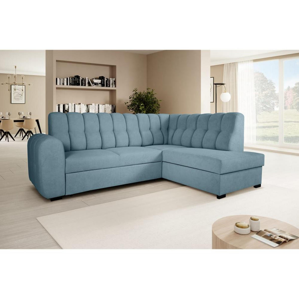 ECKSCHLAFSOFA Zoja rechts hellblau - Schwarz/Hellblau, Textil (261/193cm) - Beautysofa
