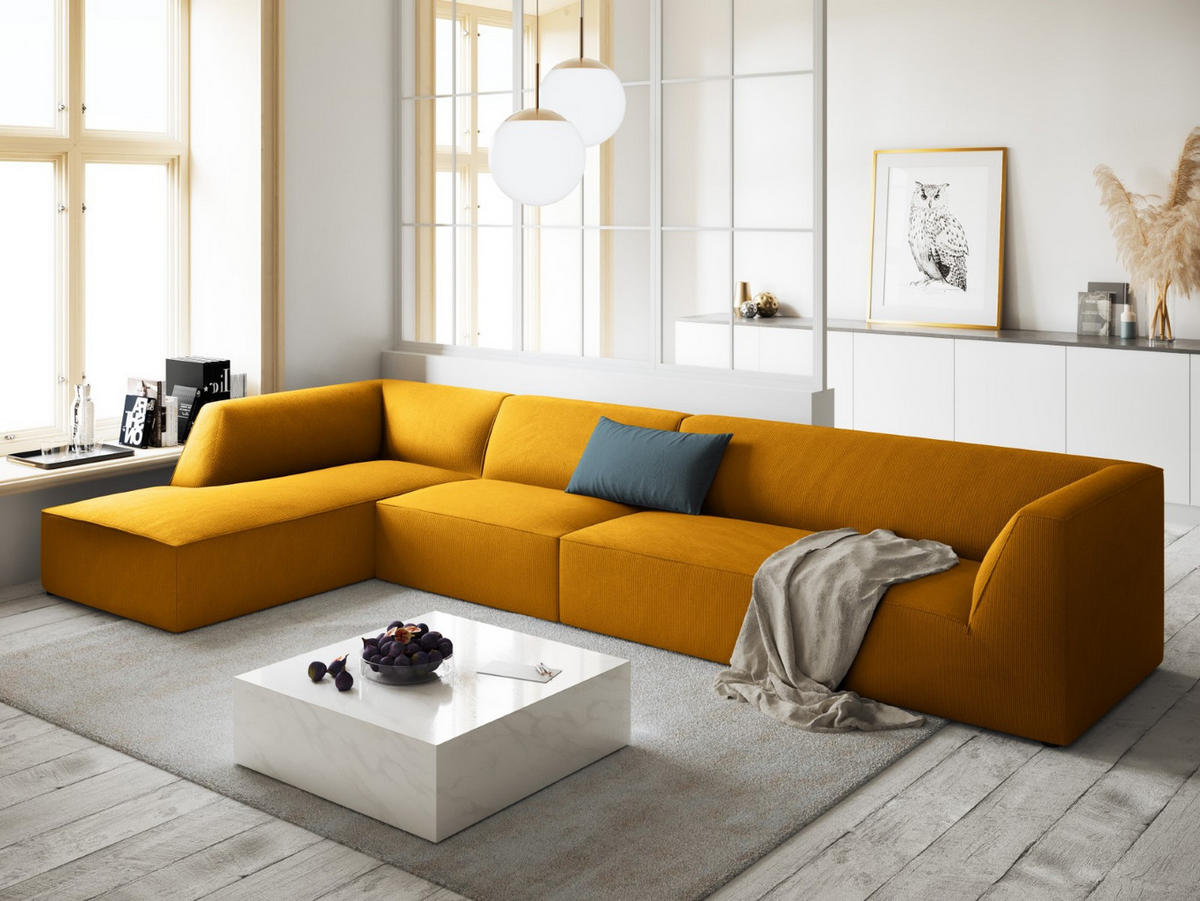 ECKSOFA links Ruby aus Cord gelb 5 Sitzplätze - Gelb, Textil (180/366cm) - Micadoni