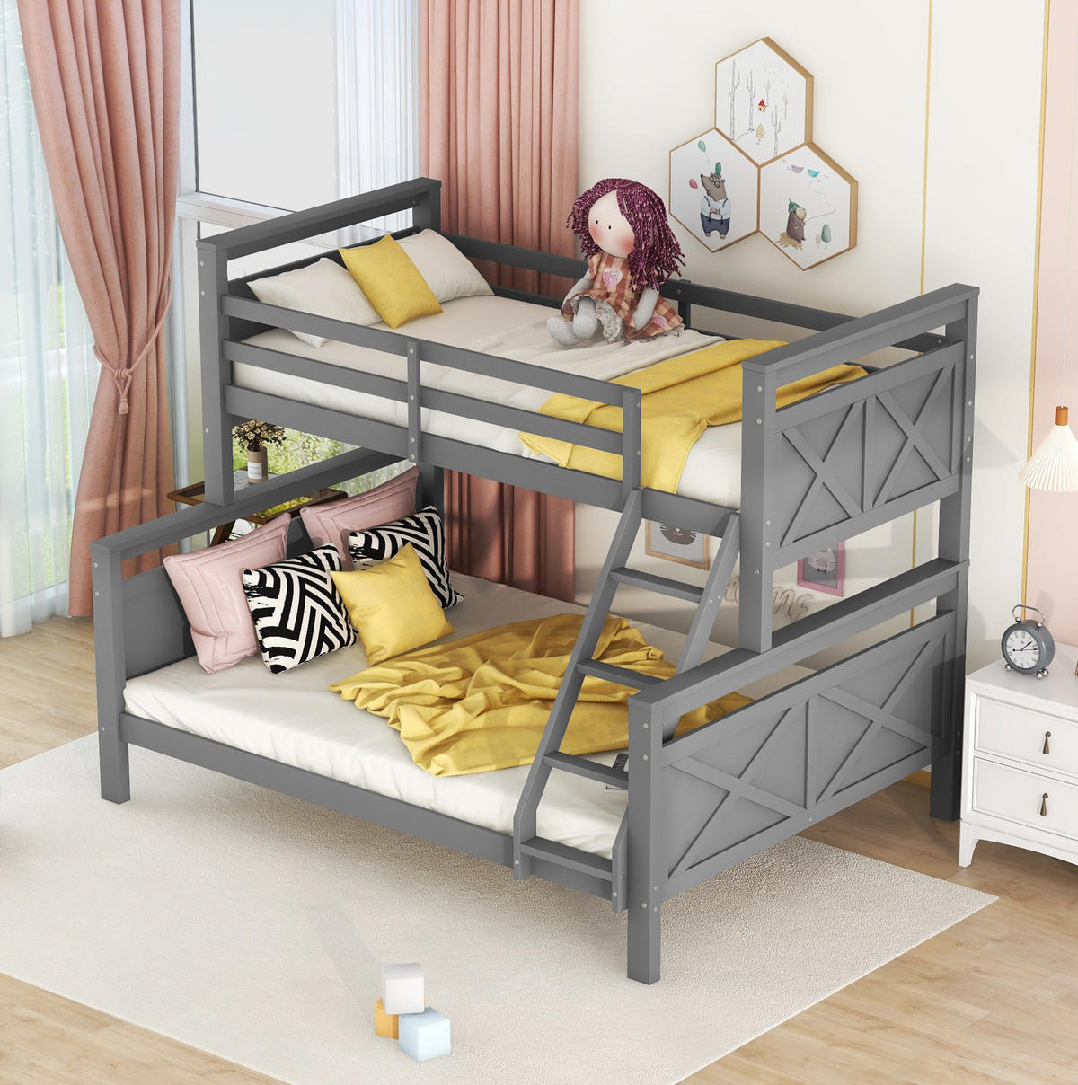 ETAGENBETT aus Kiefernholz und MDF 90/140x200 cm Grau, teilbar in 2 Einzelbetten - Grau, Holzwerkstoff (140/200cm) - IVMEU