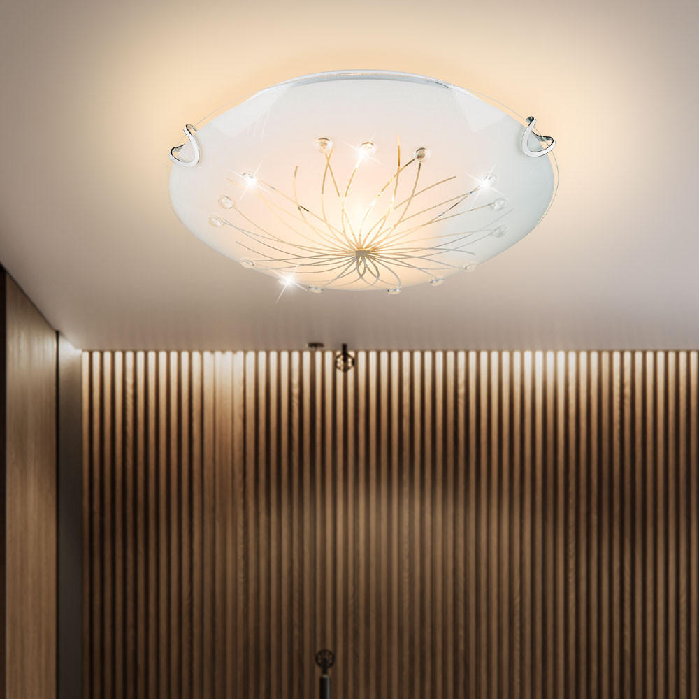 LED DECKENLEUCHTE Chrom Weiß Glas - Weiß, Glas (25/25/6cm) - Globo Lighting