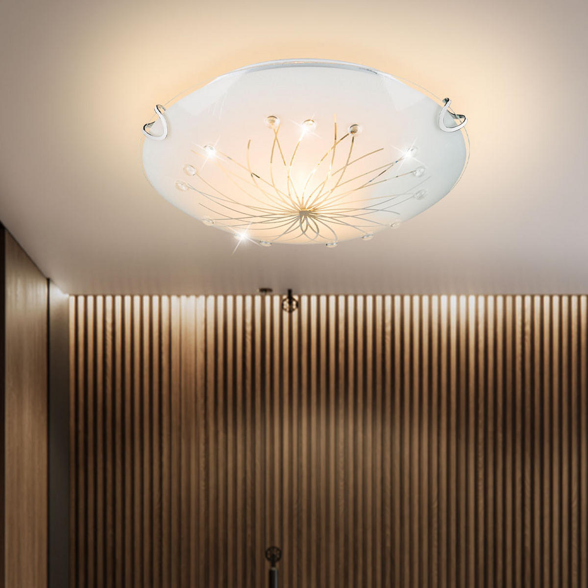 LED DECKENLEUCHTE Chrom Weiß Glas - Weiß, Glas (25/25/6cm) - Globo Lighting