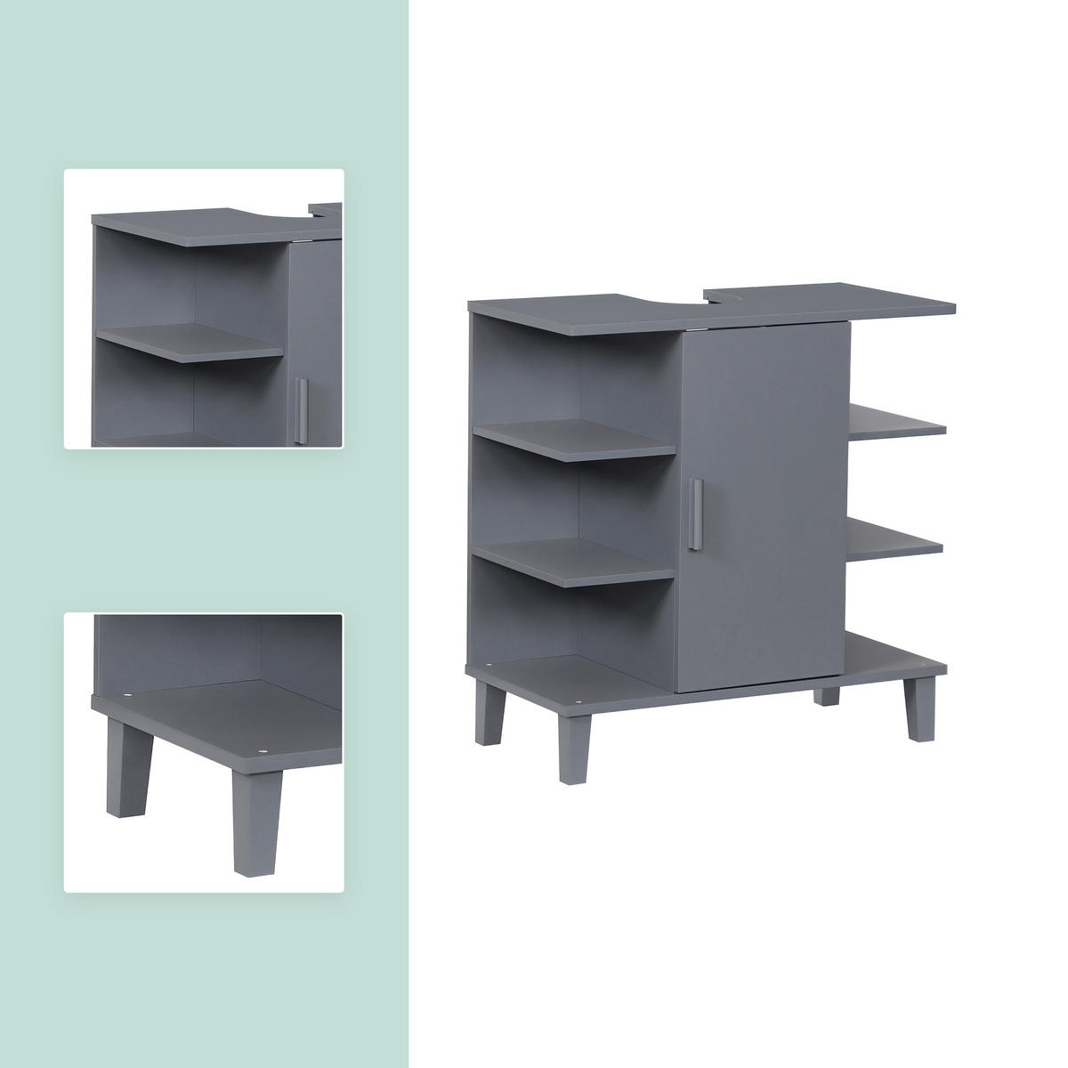 WASCHBECKENUNTERSCHRANK - Grau, Holzwerkstoff (64/65/31cm) - Relaxdays