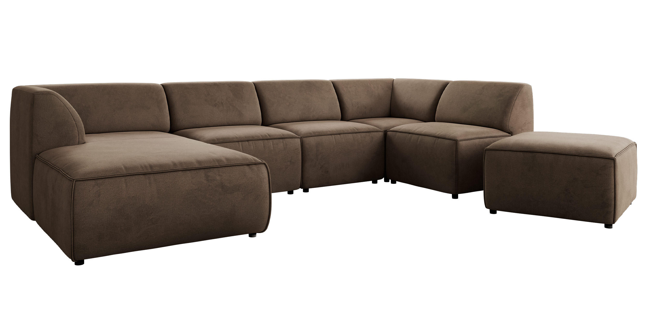 WOHNLANDSCHAFT MODARO U 6M - Braun Velvet - Links - Schwarz/Braun, Textil (180/78/345cm) - MKS