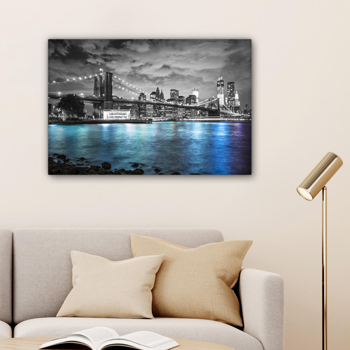 LEINWANDBILD New York - Skyline - Stadt - Blau Gemälde 60x40 cm - Blaugrau, Textil (60/40cm) - MuchoWow