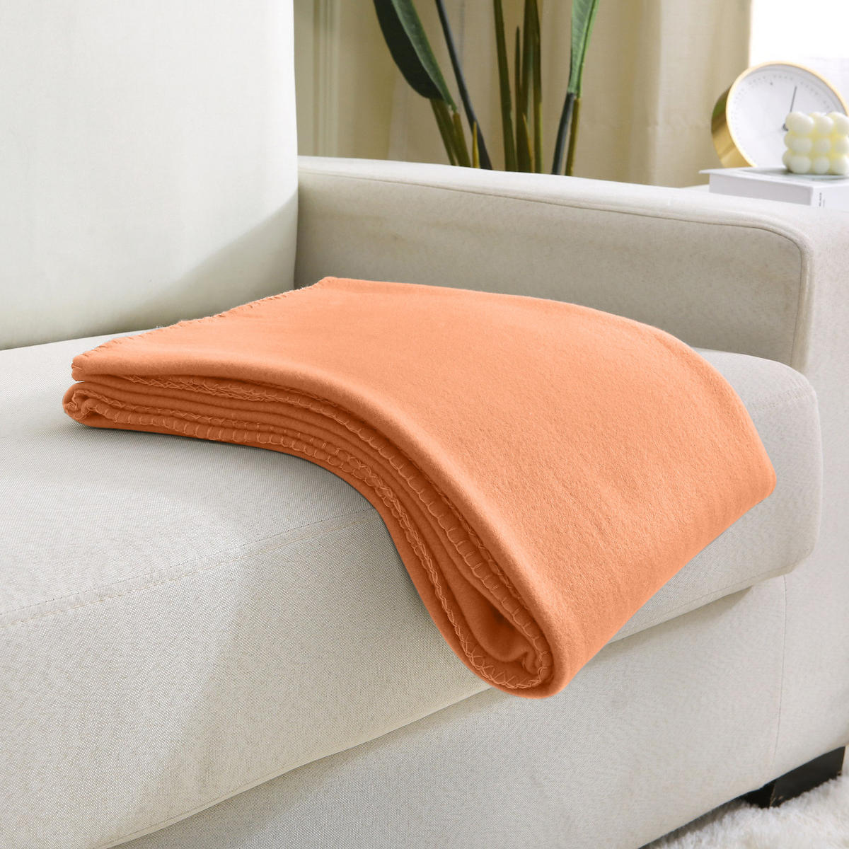 2ER Set Fleecedecken 130x160 eco-line aus 100% recyceltem Material orange - Orange, Textil (130/160cm) - wometo