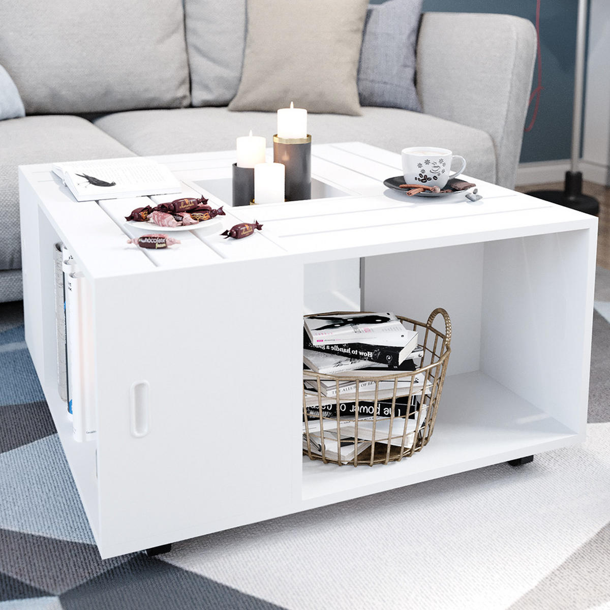 COUCHTISCH Anton Weiß 80 x 80 cm - Weiß, Holzwerkstoff (80/80/43cm) - Vicco