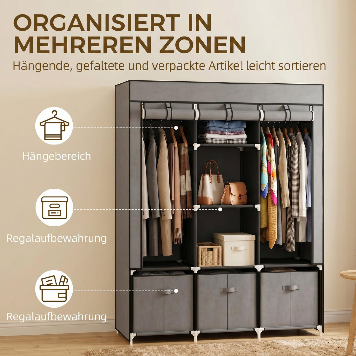 KLEIDERSCHRANK Dunkelgrau 43.0/125.0/162.5 cm - Dunkelgrau, Metall (125/162.5/43cm)