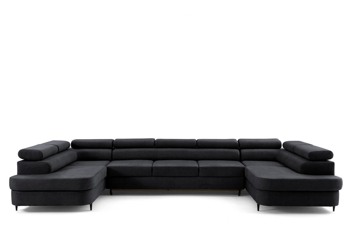 ECKSOFA U-Form PRIAM MAXI U2 XXL Ecksofa U-form 400 cm mit Schlaffunktion, 2 Bettkästen & Kopfteilverstellung Dunkelgrau - Dunkelgrau, Holz/Textil (400/91/203cm) - Muffo